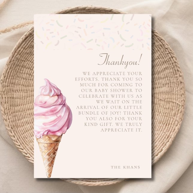 Carte De Remerciements Pink Cute Minimal Aquarelle Baby shower de glace c (Créateur téléchargé)