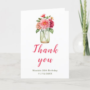 Carte De Remerciements Pink Dahlias Mason Jar fête d'anniversaire