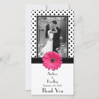 Carte De Remerciements Pink Daisy noir blanc Polka Mariage Photocard