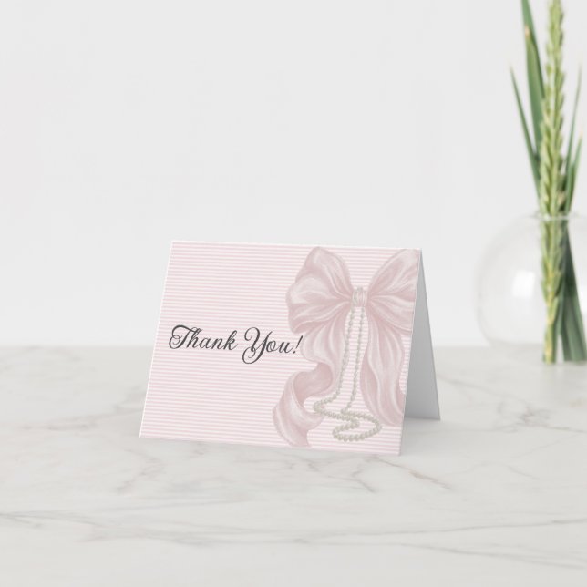 Carte De Remerciements Pink Elegant Bow Girl Baby Shower  (Devant)