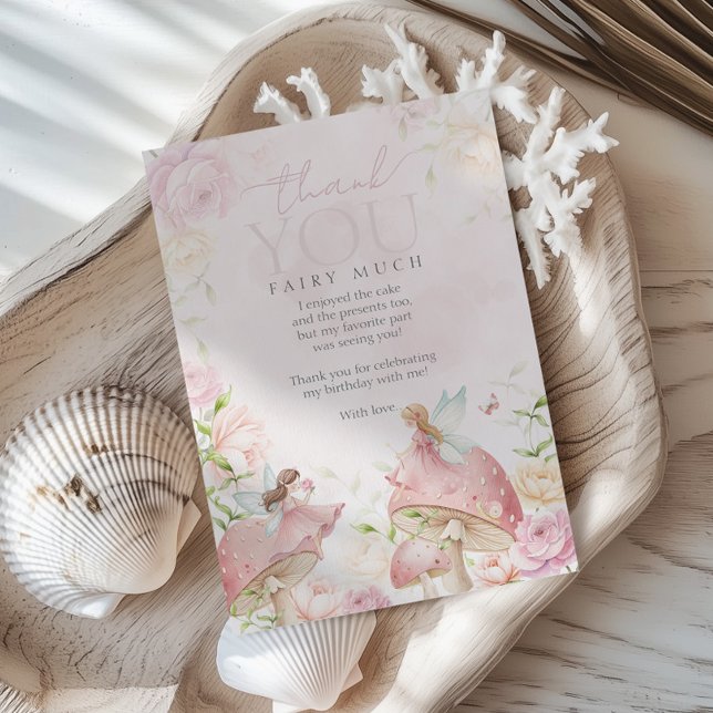Carte De Remerciements Pink Fairy Mushroom Floral Garden 1st Birthday  (Créateur téléchargé)