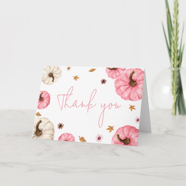 Carte De Remerciements Pink Fall Little Baby shower Citrouille (Devant)