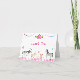 Carte De Remerciements Pink Farm Animaux Barnyard Anniversaire