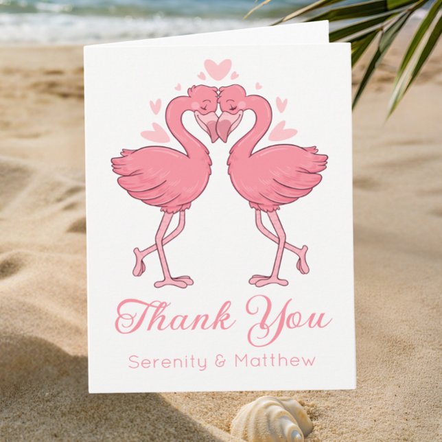 Carte De Remerciements Pink Flamingos Tropical Beach Wedding Thank You (Créateur téléchargé)