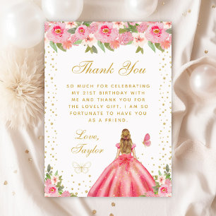 Carte De Remerciements Pink Floral Blonde Hair Princess Anniversaire