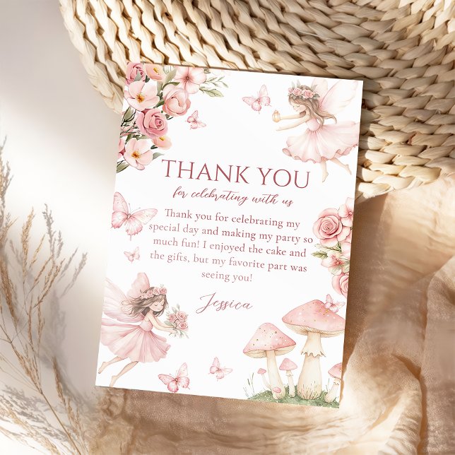 Carte De Remerciements Pink Floral Fairy First Birthday Thank you card (Créateur téléchargé)