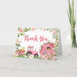 Carte De Remerciements Pink Floral Farm Barnyard Baby shower
