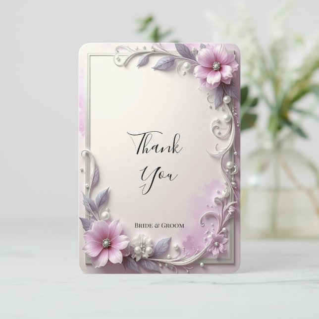 Carte De Remerciements Pink Floral Frame Thank You Card (Debout devant)