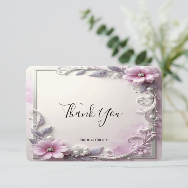 Carte De Remerciements Pink Floral Frame Thank You Card (Debout devant)