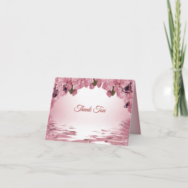 Carte De Remerciements Pink Floral Nature Butterfly Outdoor Wedding (Devant)