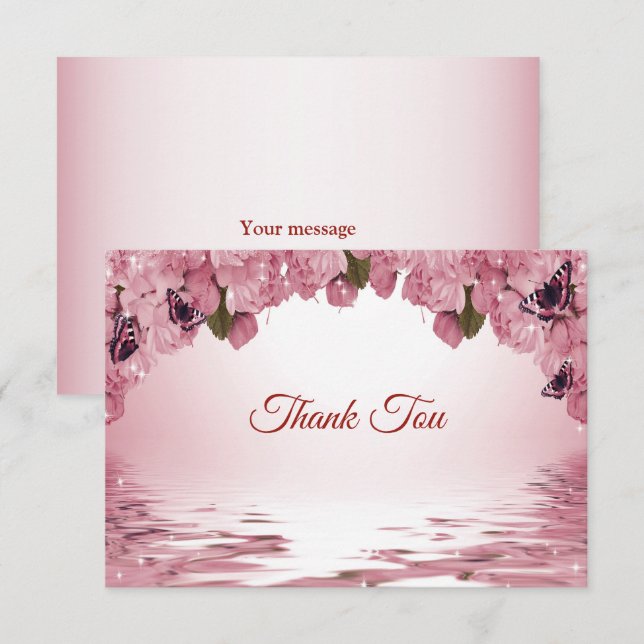 Carte De Remerciements Pink Floral Nature Butterfly Outdoor Wedding (Devant / Derrière)