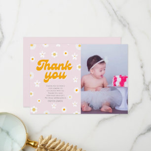 Carte De Remerciements Pink floral petite miss onderme photo anniversaire