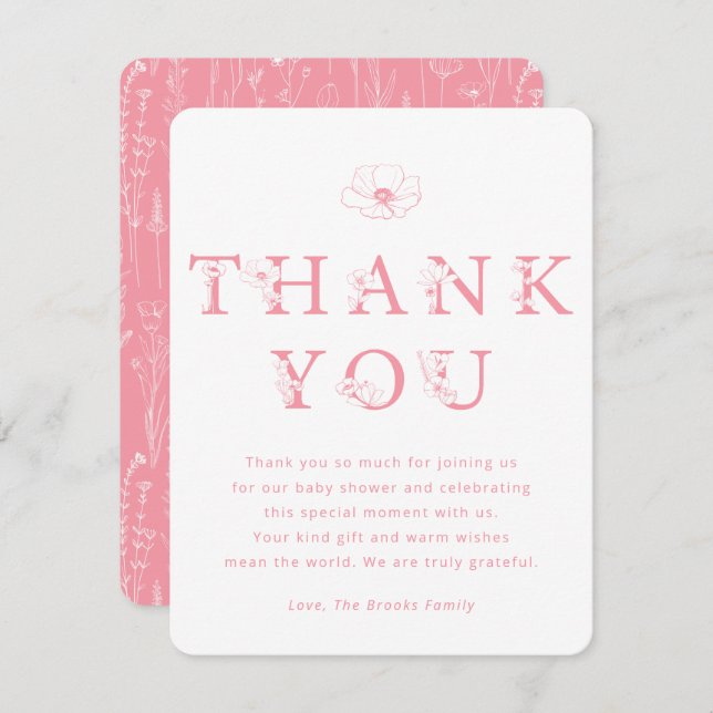 Carte De Remerciements Pink Floral Thank You Card | Baby Shower (Devant / Derrière)