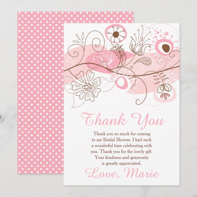 Carte De Remerciements Pink Floral Twist Bridal Shower  (Devant / Derrière)