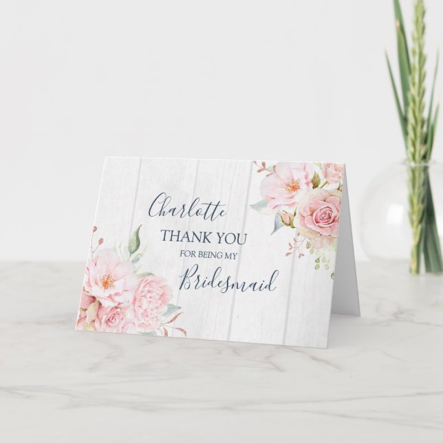 Carte De Remerciements Pink Floral Wedding Bridesmaid Thank You (Devant)