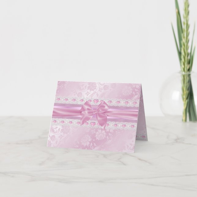 Carte De Remerciements Pink Flower & Bow Thank You card (Devant)