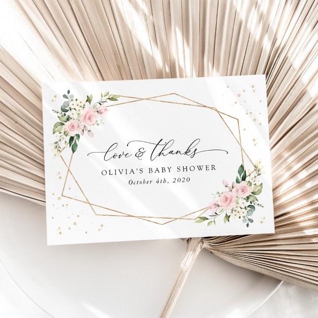 Carte De Remerciements Pink Flowers, White Flowers, Greenery, Baby Shower (Créateur téléchargé)