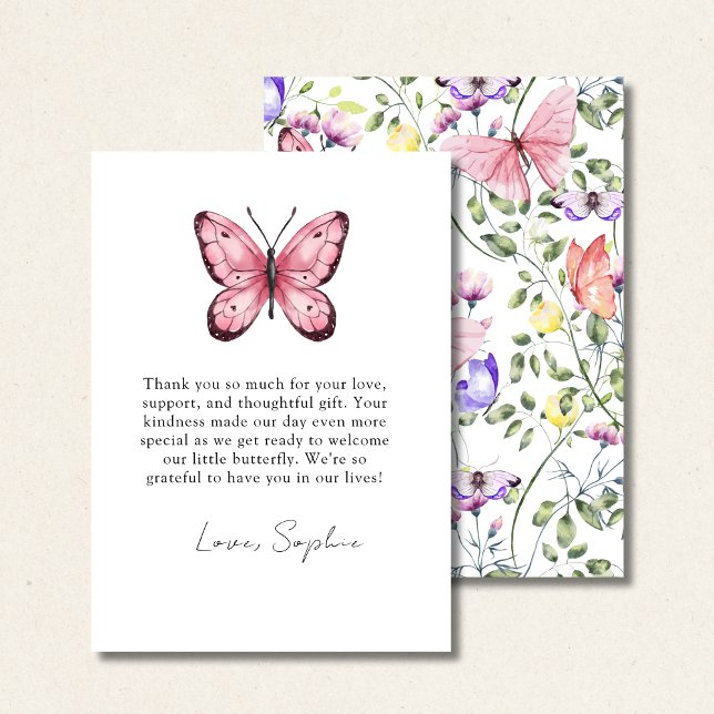 Carte De Remerciements Pink Fluttering Butterfly Greenery  (Créateur téléchargé)
