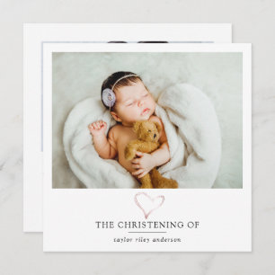 Carte De Remerciements Pink Foil Heart Photo Baptême Christening