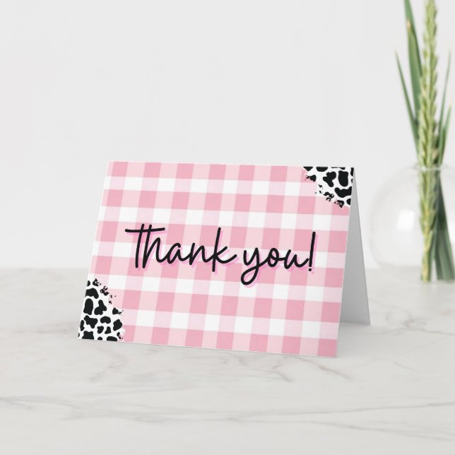 Carte De Remerciements Pink Gingham Cow Print Thank You Card for Birthday (Devant)