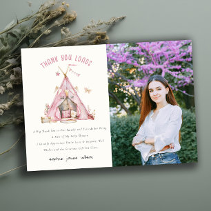 Carte De Remerciements Pink Girls Tent Slepover Stwood Photo Anniversaire