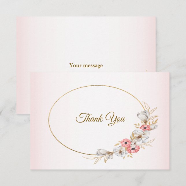 Carte De Remerciements Pink Golden Floral Geometric Peach Wedding (Devant / Derrière)
