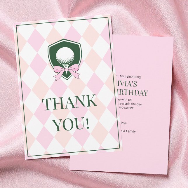 Carte De Remerciements Pink Golf Modern Two Sweet Girl 2nd Birthday Party (Pink Golf Modern Two Sweet Girl 2nd Birthday Party Thank You Card)
