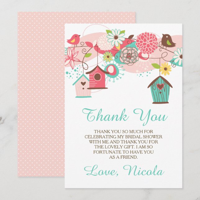 Carte De Remerciements Pink & Green Floral Bridal Shower Thank You Card (Devant / Derrière)