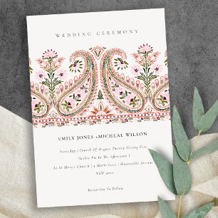 Carte De Remerciements Pink Green Floral Paisley Motif Mariage Inviter