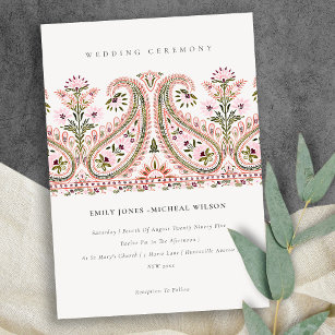 Carte De Remerciements Pink Green Floral Paisley Motif Mariage Inviter