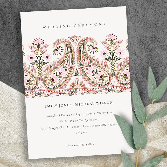 Carte De Remerciements Pink Green Floral Paisley Motif Mariage Inviter (Créateur téléchargé)