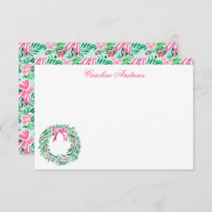 Carte De Remerciements Pink & Green Palm Beach Wreath Preppy
