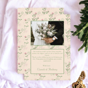 Carte De Remerciements Pink Green Retro Y2K les années 70 Fleur Motif