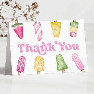 Carte De Remerciements Pink Green Yellow Retro Popsicle fête d'anniversai