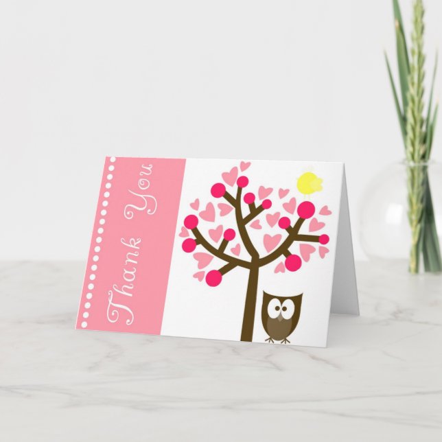 Carte De Remerciements Pink Heart Cherry Blossom Owl Thank You Card (Devant)