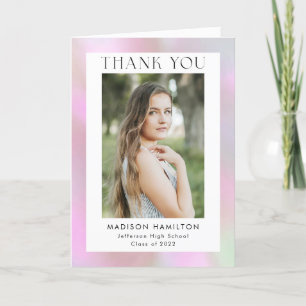 Carte De Remerciements Pink Holographic Photo Graduation