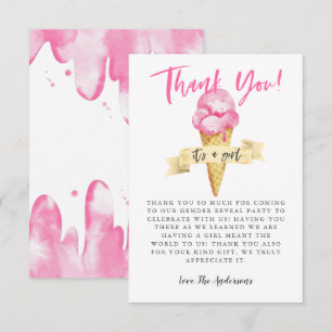 Carte De Remerciements Pink Ice Cream Girl Gender Revevela Party