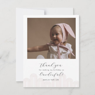 Carte De Remerciements Pink Korean Dol photo de premier anniversaire merc