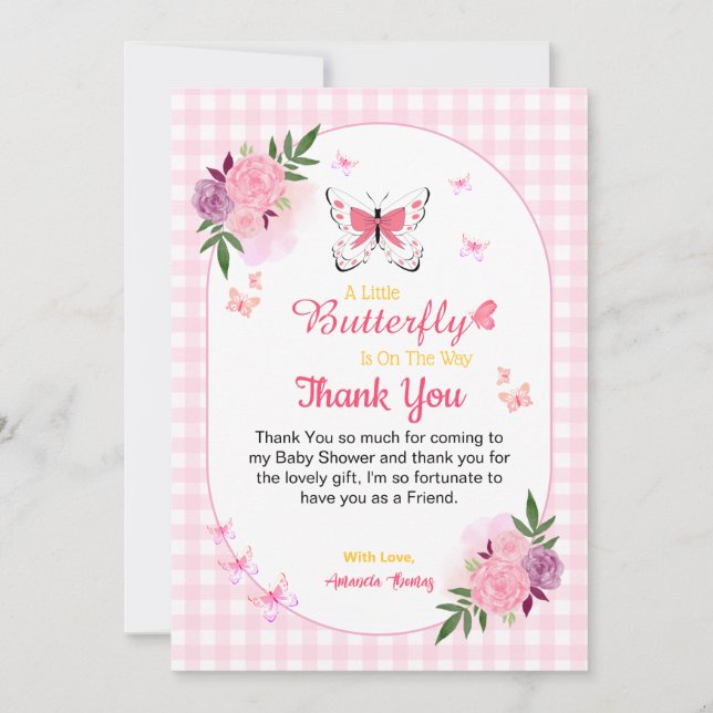 Carte De Remerciements Pink Little Butterfly Baby Shower Thank You Cards  (Devant)