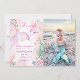 Carte De Remerciements Pink Mermaid 1st Birthday Oneder The Sea Photo