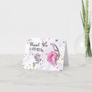 Carte De Remerciements *** Pink Mermaid Sea Horse Baby Shower Thank