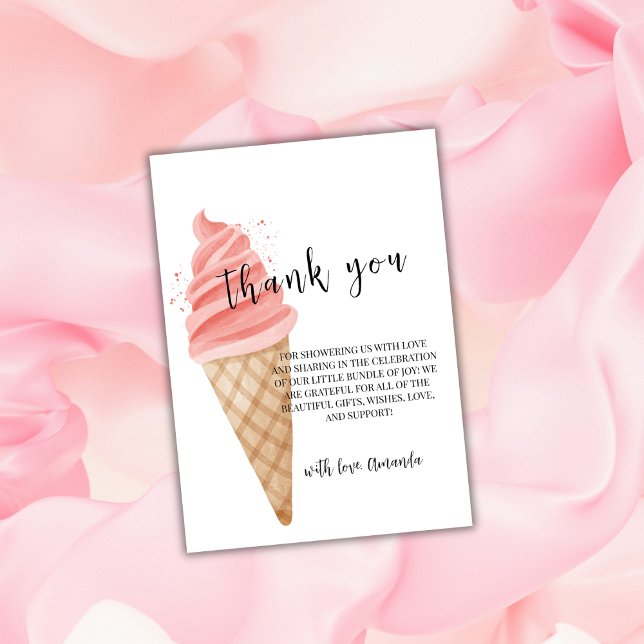 Carte De Remerciements Pink Minimalist Crème de glace Baby shower Scoop (Pink Minimalist Ice Cream Scoop Baby Shower Thank You Card)