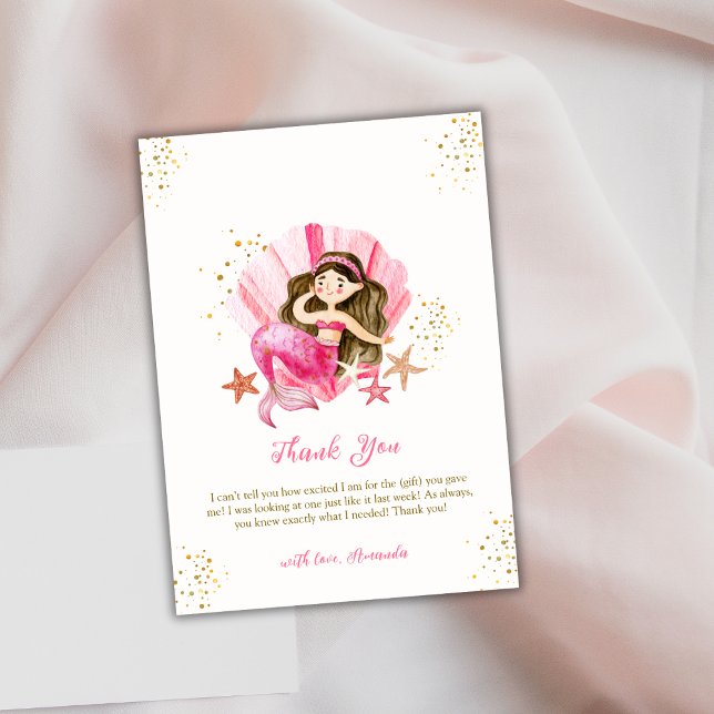 Carte De Remerciements Pink Ocean Mermaid Ocean Starfish Baby shower (Pink Ocean Mermaid Ocean Starfish Baby Shower Thank You Card)