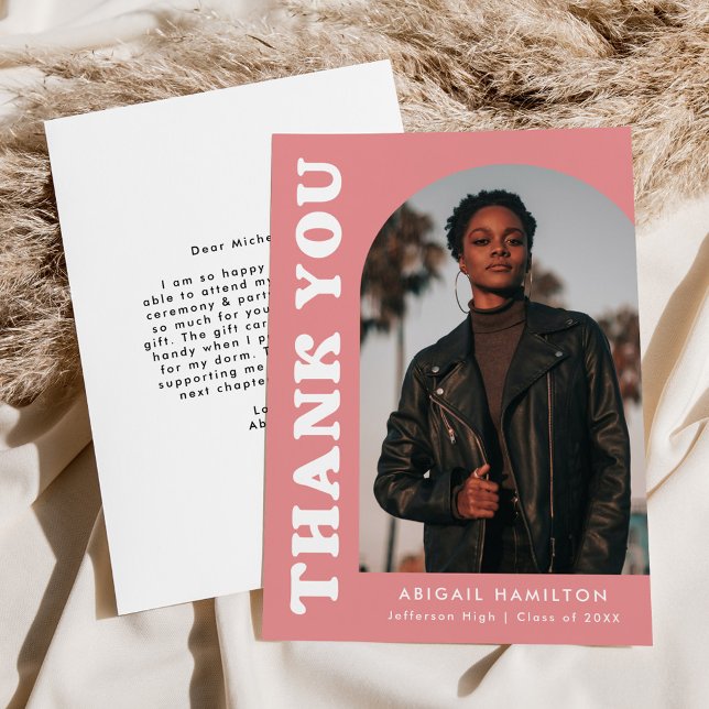 Carte De Remerciements Pink Offset Arch Photo Graduation (Créateur téléchargé)