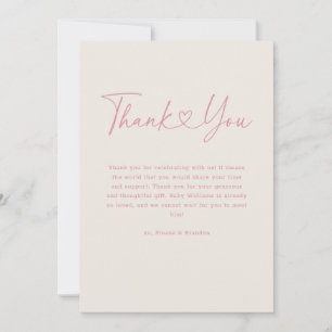 Carte De Remerciements Pink Oh Baby Heart Calligraphie Baby shower simple