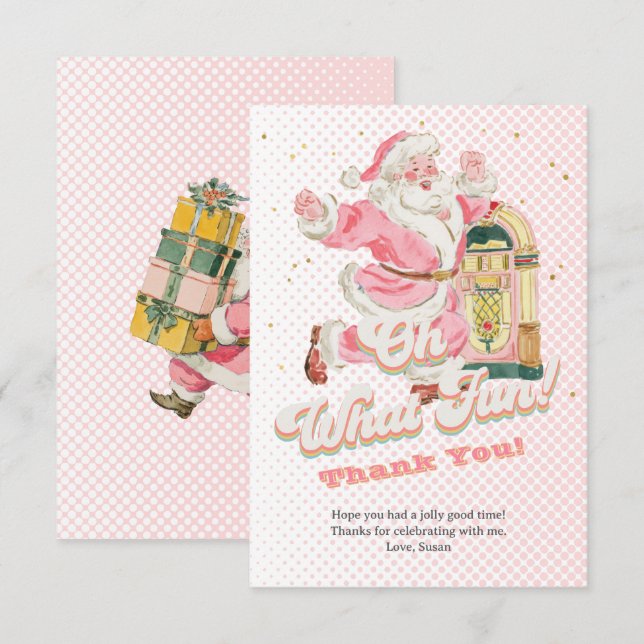 Carte De Remerciements Pink Oh Quel Amusant Rétro Père Noël Super Anniver (Devant / Derrière)