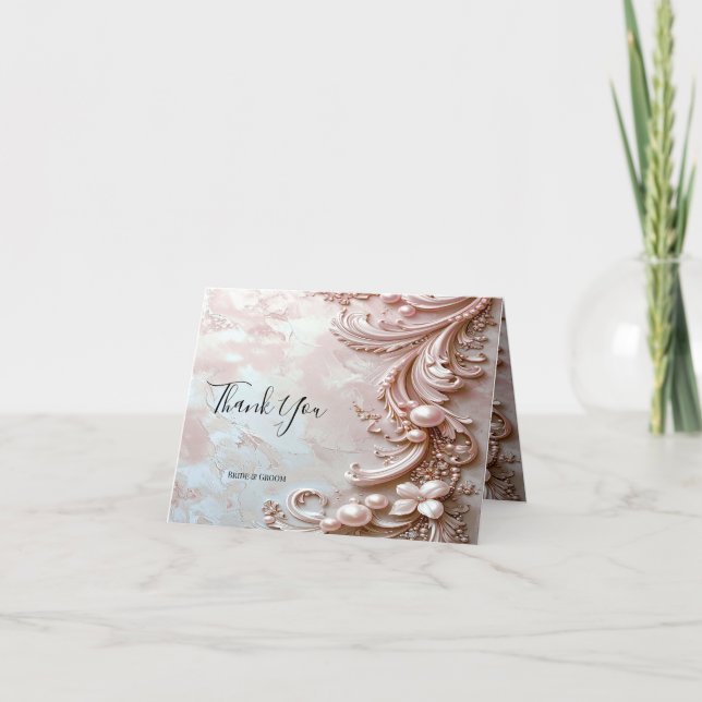 Carte De Remerciements Pink Ornate Pearl and Floral Thank You Card (Devant)