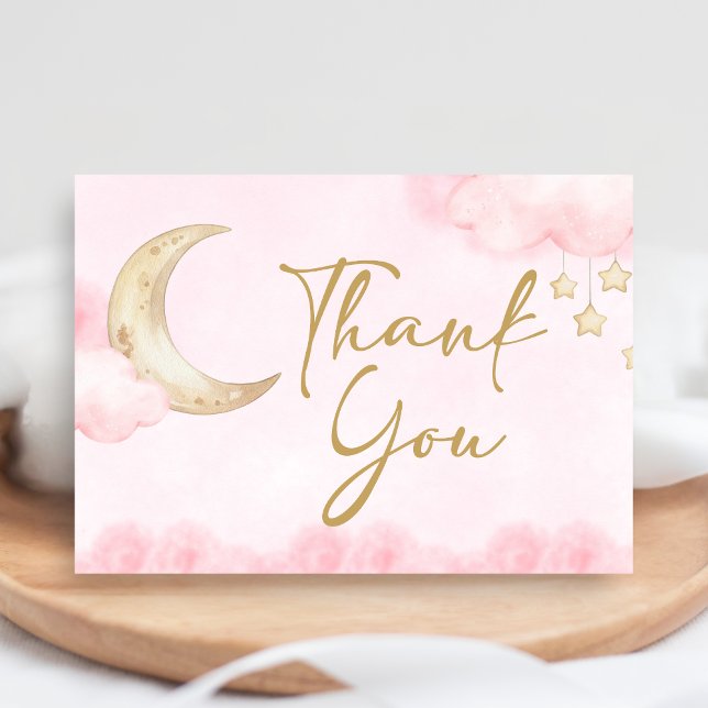 Carte De Remerciements Pink Over the Moon Baby Shower  (Over the Moon Baby Shower Thank You Card)