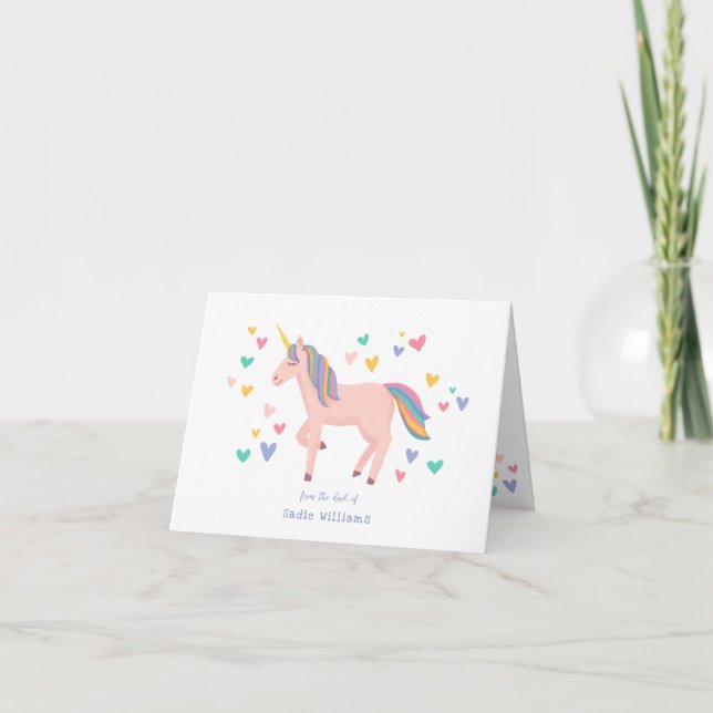 Carte De Remerciements Pink Pastel Rainbow Unicorn Enfants Personnels (Devant)