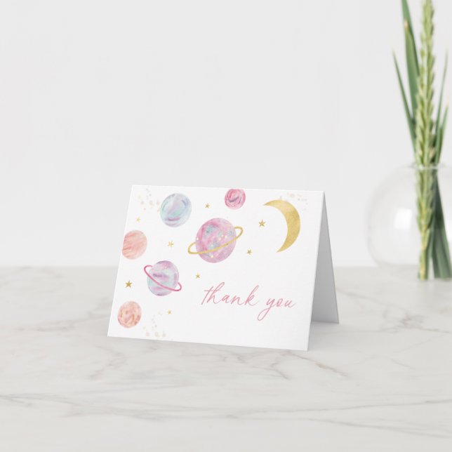 Carte De Remerciements Pink Pastel Two Moon Space Anniversaire (Devant)